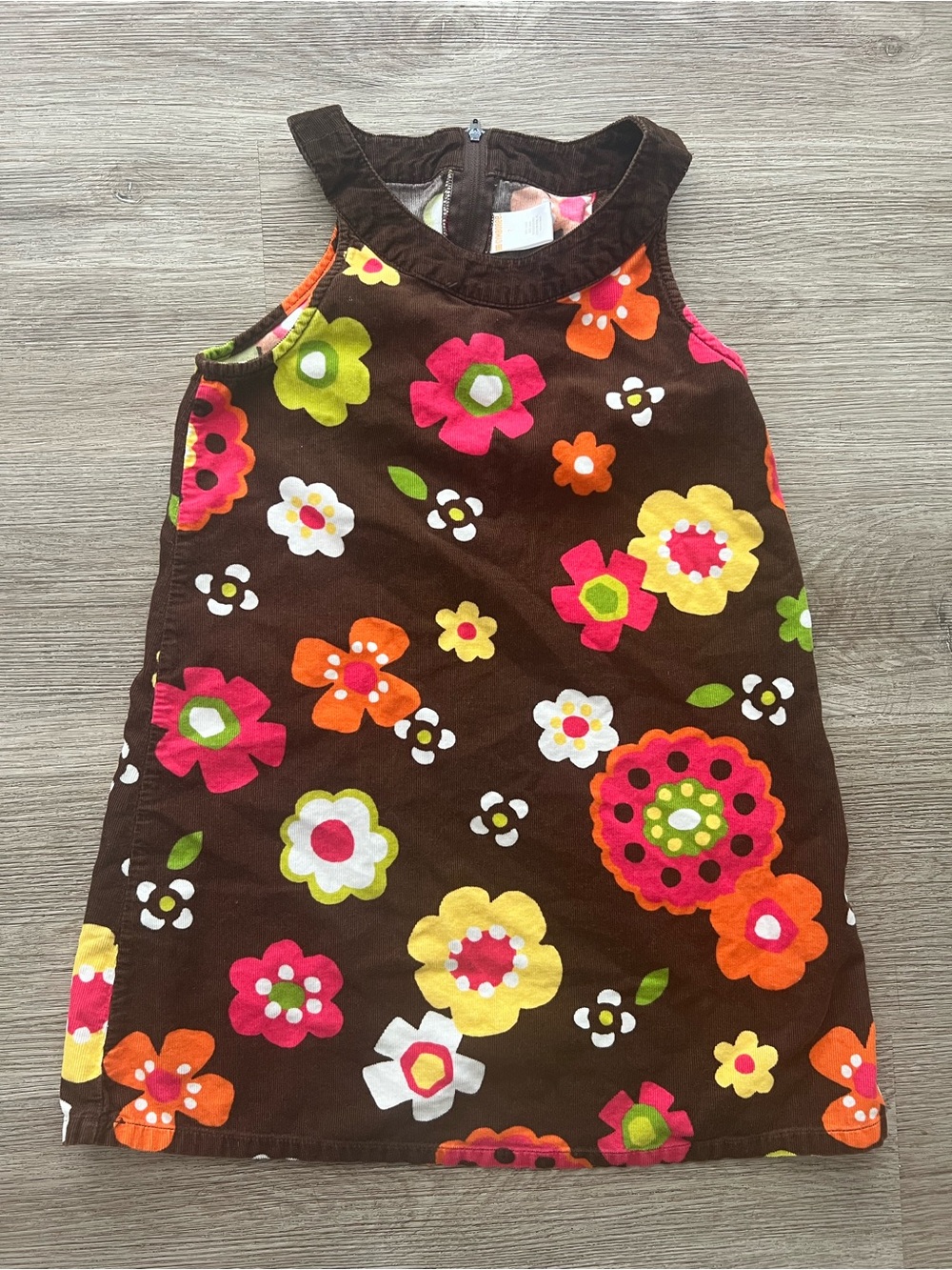 Brown Floral Corduroy 100% Cotton Dress Girls 7 Gymboree